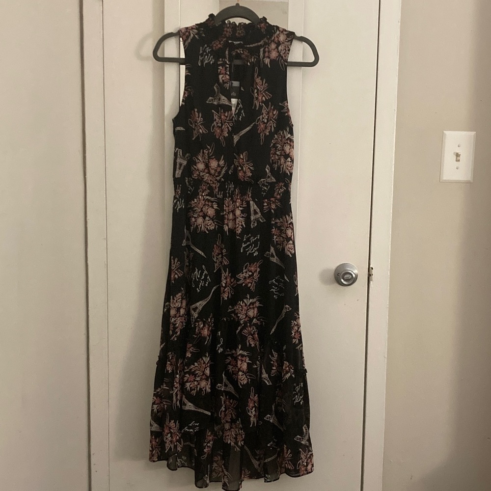 Karl Lagerfeld Black and Pink Floral Sleeveless Maxi Dress